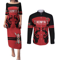 Custom Kenya Rugby Couples Matching Puletasi and Long Sleeve Button Shirt 2024 Go Champions Simbas - Red - Wonder Print Shop