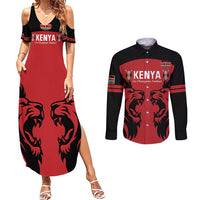 Custom Kenya Rugby Couples Matching Summer Maxi Dress and Long Sleeve Button Shirt 2024 Go Champions Simbas - Red - Wonder Print Shop