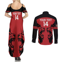Custom Kenya Rugby Couples Matching Summer Maxi Dress and Long Sleeve Button Shirt 2024 Go Champions Simbas - Red - Wonder Print Shop