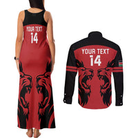 Custom Kenya Rugby Couples Matching Tank Maxi Dress and Long Sleeve Button Shirt 2024 Go Champions Simbas - Red - Wonder Print Shop