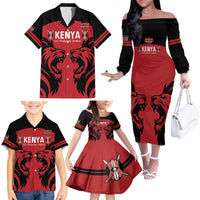 Custom Kenya Rugby Family Matching Off The Shoulder Long Sleeve Dress and Hawaiian Shirt 2024 Go Champions Simbas - Red - Wonder Print Shop