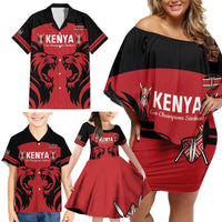 Custom Kenya Rugby Family Matching Off Shoulder Short Dress and Hawaiian Shirt 2024 Go Champions Simbas - Red - Wonder Print Shop