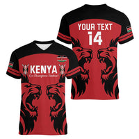 Custom Kenya Rugby Women V-Neck T-Shirt 2024 Go Champions Simbas - Red - Wonder Print Shop