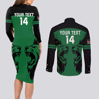Custom Kenya Rugby Couples Matching Long Sleeve Bodycon Dress and Long Sleeve Button Shirt 2024 Go Champions Simbas - Green - Wonder Print Shop