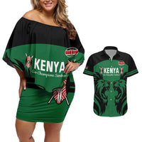 Custom Kenya Rugby Couples Matching Off Shoulder Short Dress and Hawaiian Shirt 2024 Go Champions Simbas - Green - Wonder Print Shop