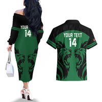 Custom Kenya Rugby Couples Matching Off The Shoulder Long Sleeve Dress and Hawaiian Shirt 2024 Go Champions Simbas - Green - Wonder Print Shop