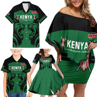 Custom Kenya Rugby Family Matching Off Shoulder Short Dress and Hawaiian Shirt 2024 Go Champions Simbas - Green - Wonder Print Shop