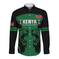 Custom Kenya Rugby Long Sleeve Button Shirt 2024 Go Champions Simbas - Green - Wonder Print Shop