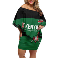 Custom Kenya Rugby Off Shoulder Short Dress 2024 Go Champions Simbas - Green - Wonder Print Shop