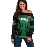 Custom Kenya Rugby Off Shoulder Sweater 2024 Go Champions Simbas - Green - Wonder Print Shop