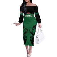 Custom Kenya Rugby Off The Shoulder Long Sleeve Dress 2024 Go Champions Simbas - Green - Wonder Print Shop