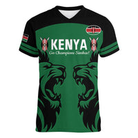 Custom Kenya Rugby Women V-Neck T-Shirt 2024 Go Champions Simbas - Green - Wonder Print Shop