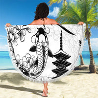 Japan And Hawaii Beach Blanket Sakura Koi Fish Hawaiian Lei Kanaka - Wonder Print Shop