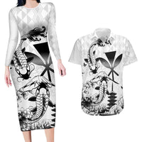 Japan And Hawaii Couples Matching Long Sleeve Bodycon Dress and Hawaiian Shirt Sakura Koi Fish Hawaiian Lei Kanaka - Wonder Print Shop