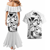 Japan And Hawaii Couples Matching Mermaid Dress and Hawaiian Shirt Sakura Koi Fish Hawaiian Lei Kanaka - Wonder Print Shop