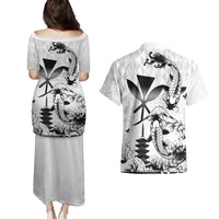 Japan And Hawaii Couples Matching Puletasi and Hawaiian Shirt Sakura Koi Fish Hawaiian Lei Kanaka - Wonder Print Shop