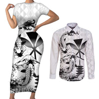 Japan And Hawaii Couples Matching Short Sleeve Bodycon Dress and Long Sleeve Button Shirt Sakura Koi Fish Hawaiian Lei Kanaka - Wonder Print Shop