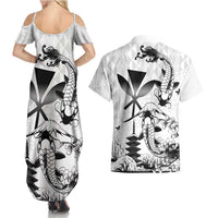 Japan And Hawaii Couples Matching Summer Maxi Dress and Hawaiian Shirt Sakura Koi Fish Hawaiian Lei Kanaka - Wonder Print Shop