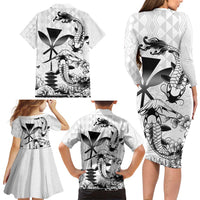 Japan And Hawaii Family Matching Long Sleeve Bodycon Dress and Hawaiian Shirt Sakura Koi Fish Hawaiian Lei Kanaka - Wonder Print Shop