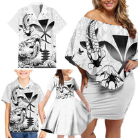 Japan And Hawaii Family Matching Off Shoulder Short Dress and Hawaiian Shirt Sakura Koi Fish Hawaiian Lei Kanaka - Wonder Print Shop