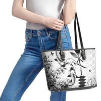 Japan And Hawaii Leather Tote Bag Sakura Koi Fish Hawaiian Lei Kanaka - Wonder Print Shop