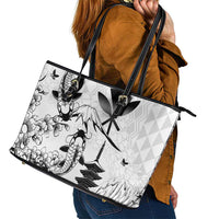 Japan And Hawaii Leather Tote Bag Sakura Koi Fish Hawaiian Lei Kanaka - Wonder Print Shop