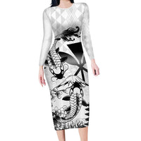 Japan And Hawaii Long Sleeve Bodycon Dress Sakura Koi Fish Hawaiian Lei Kanaka - Wonder Print Shop