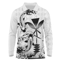 Japan And Hawaii Long Sleeve Polo Shirt Sakura Koi Fish Hawaiian Lei Kanaka - Wonder Print Shop