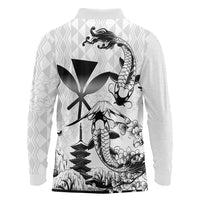 Japan And Hawaii Long Sleeve Polo Shirt Sakura Koi Fish Hawaiian Lei Kanaka - Wonder Print Shop