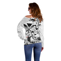 Japan And Hawaii Off Shoulder Sweater Sakura Koi Fish Hawaiian Lei Kanaka - Wonder Print Shop