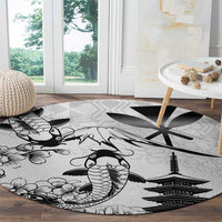 Japan And Hawaii Round Carpet Sakura Koi Fish Hawaiian Lei Kanaka - Wonder Print Shop