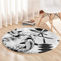 Japan And Hawaii Round Carpet Sakura Koi Fish Hawaiian Lei Kanaka - Wonder Print Shop