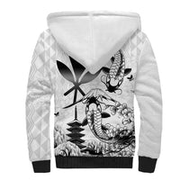 Japan And Hawaii Sherpa Hoodie Sakura Koi Fish Hawaiian Lei Kanaka - Wonder Print Shop