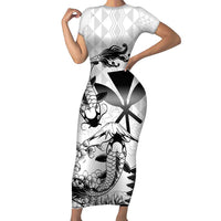 Japan And Hawaii Short Sleeve Bodycon Dress Sakura Koi Fish Hawaiian Lei Kanaka - Wonder Print Shop