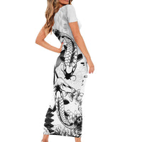 Japan And Hawaii Short Sleeve Bodycon Dress Sakura Koi Fish Hawaiian Lei Kanaka - Wonder Print Shop