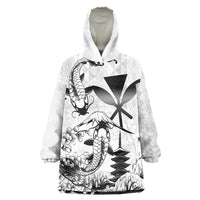 Japan And Hawaii Wearable Blanket Hoodie Sakura Koi Fish Hawaiian Lei Kanaka - Wonder Print Shop