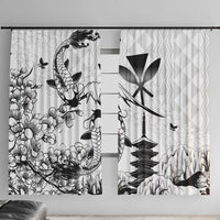 Japan And Hawaii Window Curtain Sakura Koi Fish Hawaiian Lei Kanaka - Wonder Print Shop