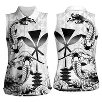 Japan And Hawaii Women Sleeveless Polo Shirt Sakura Koi Fish Hawaiian Lei Kanaka - Wonder Print Shop