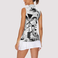 Japan And Hawaii Women Sleeveless Polo Shirt Sakura Koi Fish Hawaiian Lei Kanaka - Wonder Print Shop