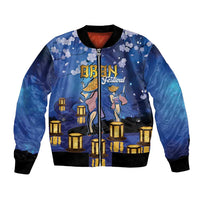 Japan Obon Festival Bomber Jacket Sakura Lanterns With Bon Dance - Wonder Print Shop