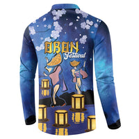 Japan Obon Festival Button Sweatshirt Sakura Lanterns With Bon Dance - Wonder Print Shop