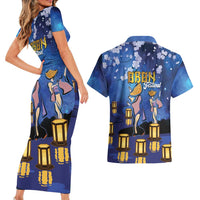 Japan Obon Festival Couples Matching Short Sleeve Bodycon Dress and Hawaiian Shirt Sakura Lanterns With Bon Dance - Wonder Print Shop