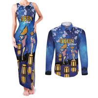 Japan Obon Festival Couples Matching Tank Maxi Dress and Long Sleeve Button Shirt Sakura Lanterns With Bon Dance - Wonder Print Shop