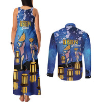 Japan Obon Festival Couples Matching Tank Maxi Dress and Long Sleeve Button Shirt Sakura Lanterns With Bon Dance - Wonder Print Shop