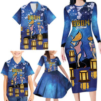 Japan Obon Festival Family Matching Long Sleeve Bodycon Dress and Hawaiian Shirt Sakura Lanterns With Bon Dance - Wonder Print Shop