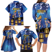 Japan Obon Festival Family Matching Long Sleeve Bodycon Dress and Hawaiian Shirt Sakura Lanterns With Bon Dance - Wonder Print Shop