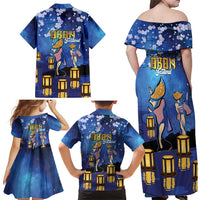 Japan Obon Festival Family Matching Off Shoulder Maxi Dress and Hawaiian Shirt Sakura Lanterns With Bon Dance - Wonder Print Shop