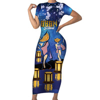 Japan Obon Festival Family Matching Short Sleeve Bodycon Dress and Hawaiian Shirt Sakura Lanterns With Bon Dance - Wonder Print Shop