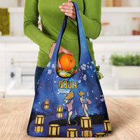 Japan Obon Festival Grocery Bag Sakura Lanterns With Bon Dance - Wonder Print Shop