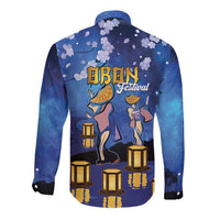 Japan Obon Festival Long Sleeve Button Shirt Sakura Lanterns With Bon Dance - Wonder Print Shop
